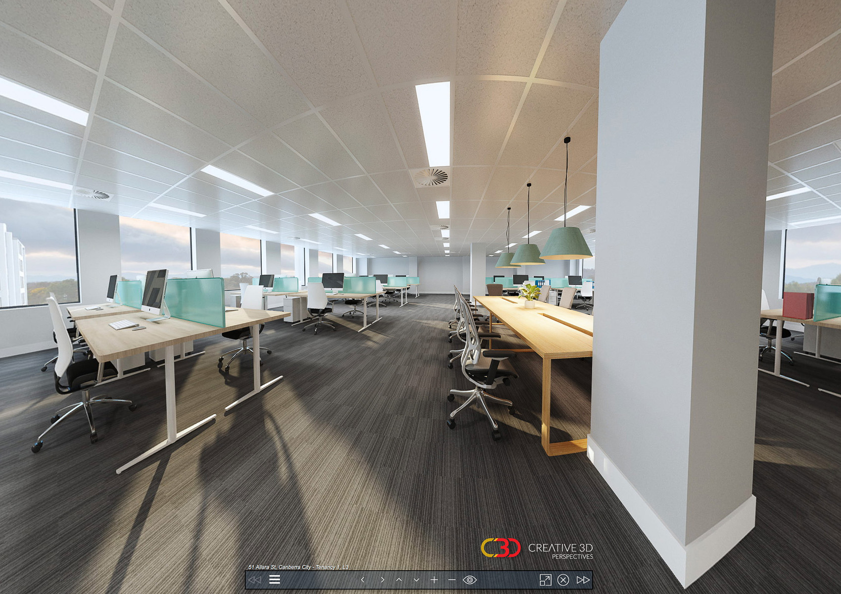 Creative 3D Perspective interior office screenshot from a virtual tour
